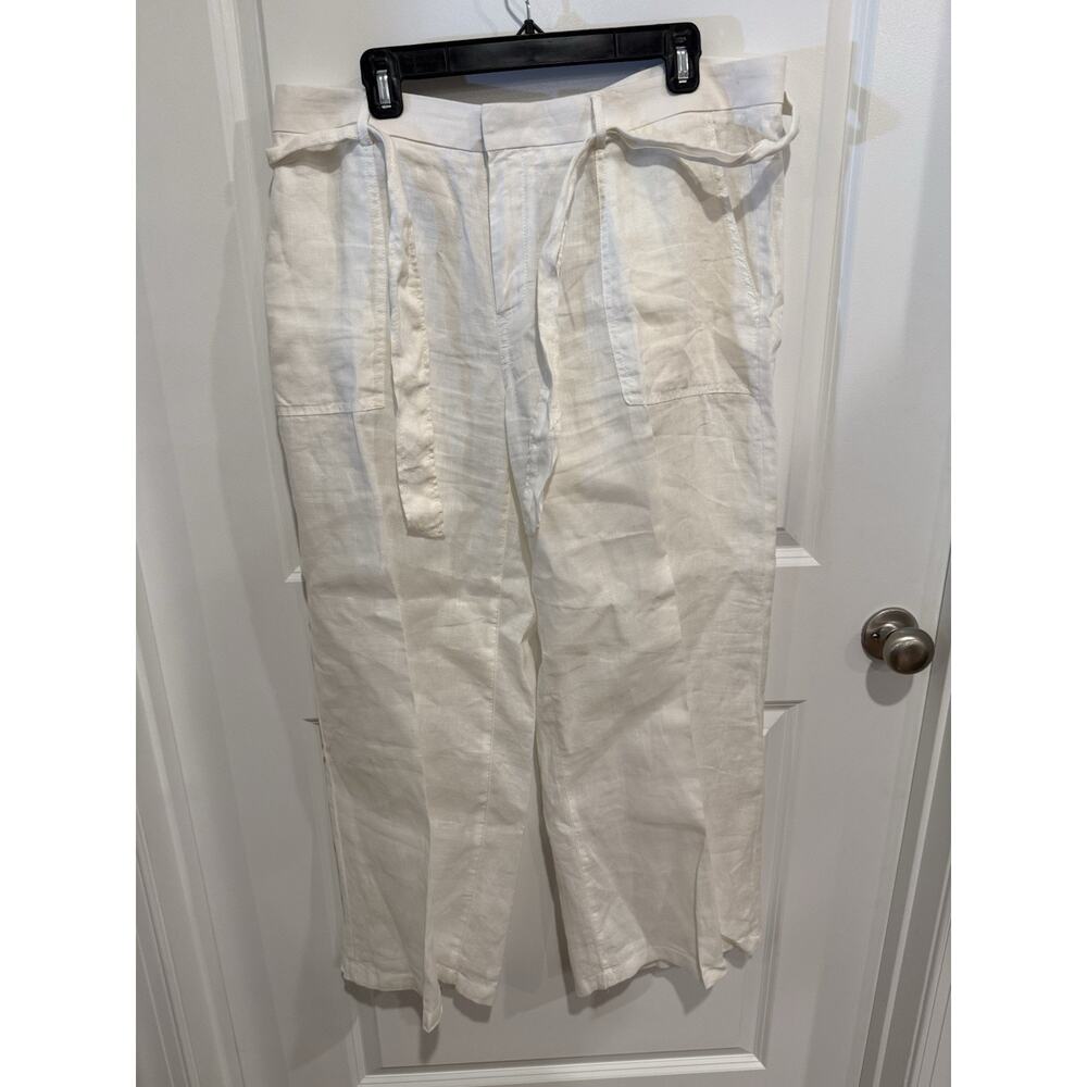 Banana Republic linen wide leg pants white size 14S pockets Coastal Vacation